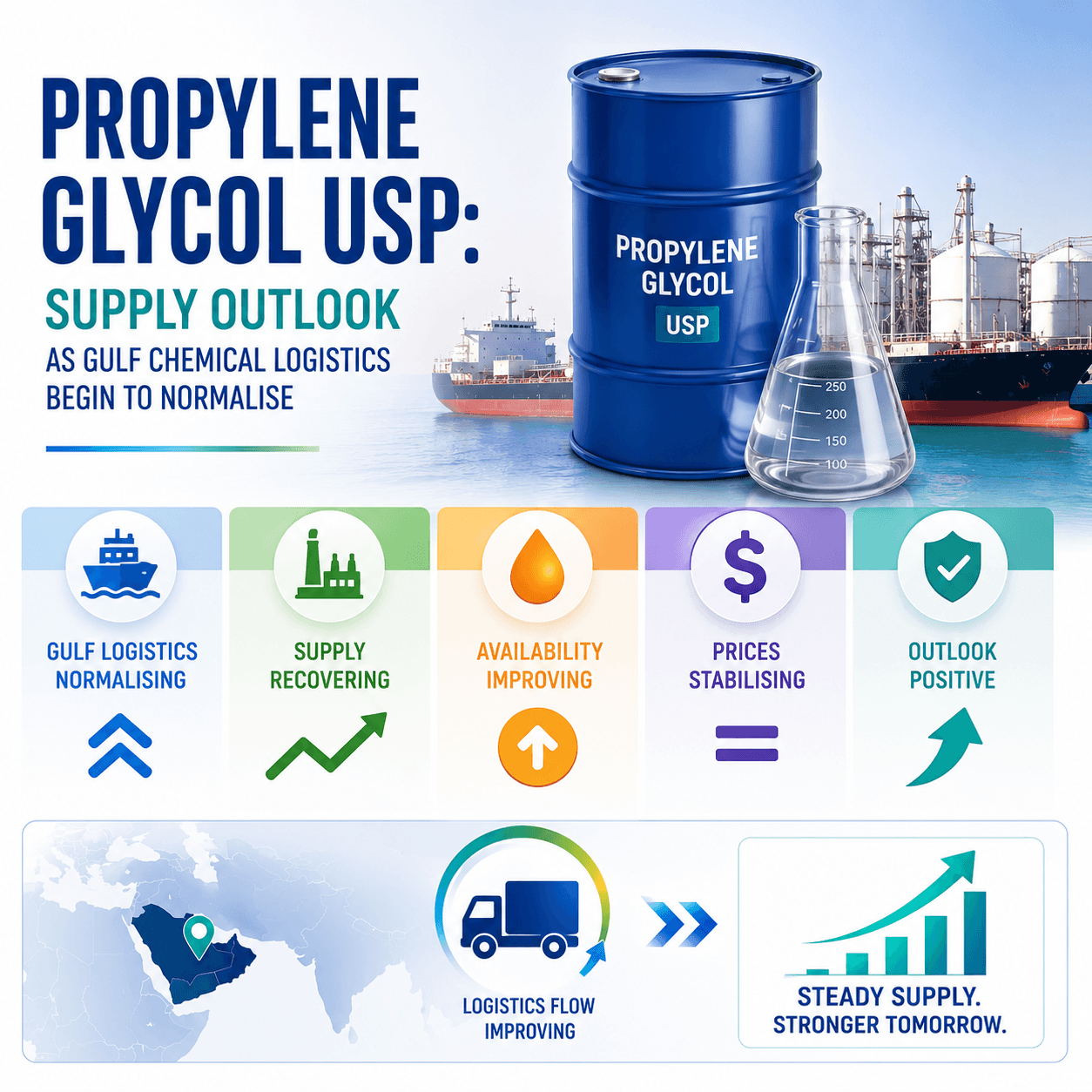 Propylene Glycol USP: Supply Outlook as Gulf Chemical Logistics Begin to Normalise