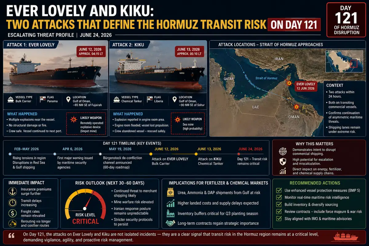 Ever Lovely and Kiku: Two Attacks That Define the Hormuz Transit Risk on Day 121