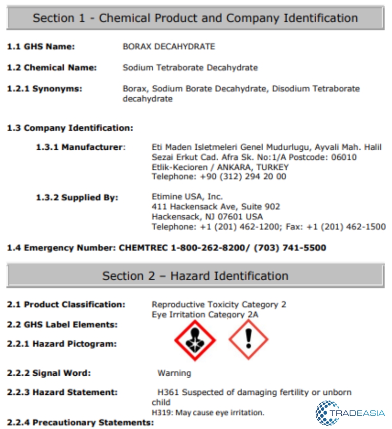 Borax Decahydrate Safety Data Sheet (MSDS)